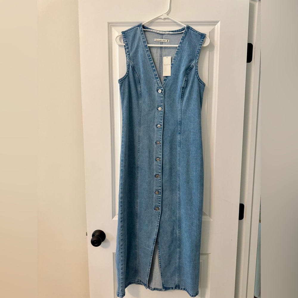 Abercrombie & Fitch Light Blue Denim Midi Dress